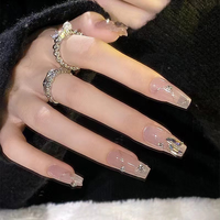 Elegantes Uñas Postizas de Gel Suave con Diseño Floral, Hechas a Mano, al por Mayor, con Pegamento, 24 Piezas para Mujer