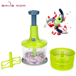 Smile Mom Pengiris Tekan Tangan 3 In 1, Pemutar Salad Manual Makanan Sayuran Bawang Swift Chopper