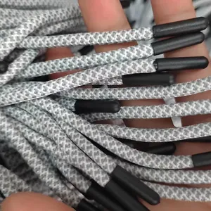 Kustom kabel poliester 5mm hoodie bundar tali tarik kabel kepang dengan ujung plastik untuk celana