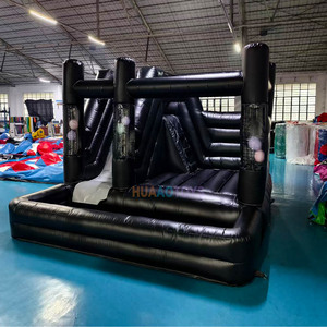 Castillo Inflable 3 en 1 Negro Comercial de PVC con Tobogán y Piscina de Pelotas Moonwalk, Brincolín Inflable Totalmente Negro para Niños - Product Image 1
