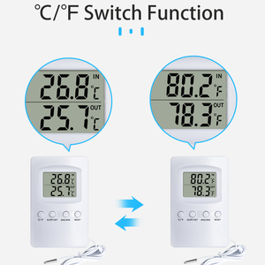 Grand écran LCD numérique, thermomètre d'alarme intérieur/extérieur <span class=keywords><strong>avec</strong></span> <span class=keywords><strong>fil</strong></span> externe et fonction de mémoire des températures maximales et minimales, couleur blanche - Product Image 5