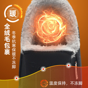 Botas de nieve de invierno para hombre, forradas de lana, gruesas y cálidas, de caña alta, de algodón, con tacón medio, de color sólido, cómodas para senderismo al aire libre - Product Image 1