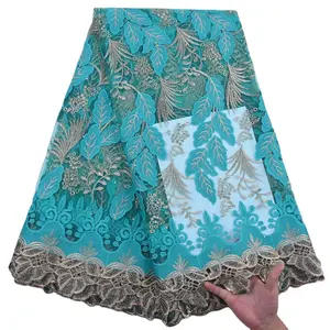 法国伴娘连衣裙蕾丝与石头非洲蕾丝织物刺绣织物牛奶丝绸花边婚礼节日缝制2070