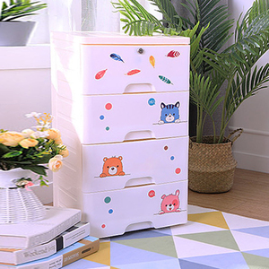 Armoire à tiroirs pliable pour enfants avec un seul verrou, en plastique, avec des autocollants de dessins animés à 4 couches, pour le bricolage - Product Image 3