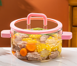 Marmite en <span class=keywords><strong>verre</strong></span> de 1800ml marmite résistante à la chaleur antiadhésive claire batterie de cuisine soupe alimentaire avec poignée et <span class=keywords><strong>couvercle</strong></span> en silicone coloré - Product Image 2