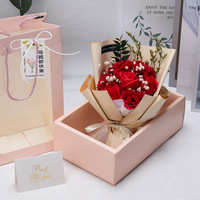 Cadeau de Saint Valentin Fête des Mères Lumière Led Bouquet de Fleurs Artificielles Rose Savon Fleurs avec Boîte Cadeau