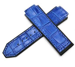 Correa de cuero para la serie <span class=keywords><strong>Hublot</strong></span> de 19x25mm para hombre y mujer, correa deportiva de repuesto, accesorios para reloj negro y <span class=keywords><strong>azul</strong></span> - Product Image 5
