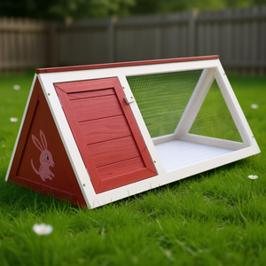 Jaula para conejos de madera roja con diseño temático de animales en forma de triángulo, casa para mascotas de interior, tamaño para razas pequeñas, marco pintado - Product Image 2