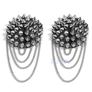 Cache-tétons réutilisables pour femmes, style punk, en acrylique, avec rivets métalliques, autocollants, en PU, sexy, noirs - Product Image 5