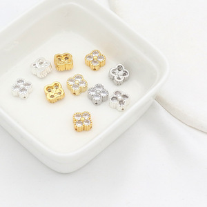 Four Leaf Clover Zircon <b>Spacer</b> Beads 7mm Gold Plated Silver Jewelry Findings DIY Accessories FGT550 - Product Image 1