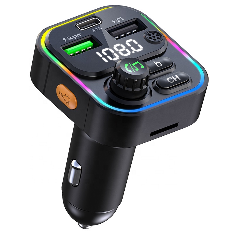 Car Mp3 FM Transmitter USB 22.5W Super Quick Charging Support U Disk TF Card Bluetooth 5.3 FM Transmitter with Type-C Port