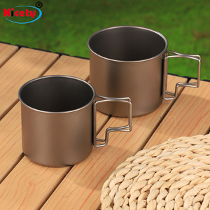 Großhandel Reise becher mit Klapp griff Tragbare Camping Titan Wasser Tasse Geschirr Kaffee Tee Tasse - Product Image 3