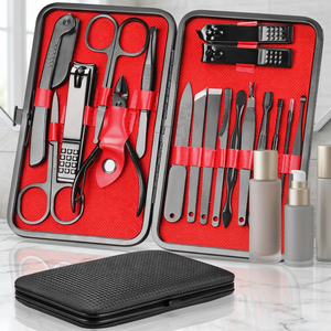 Kit de coupe-ongles en acier inoxydable noir de haute qualité, 18 pièces, ensemble de manucure et de pédicure avec étui portable et boîte, soins personnels - Product Image 3