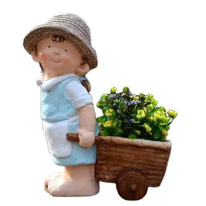 Bahçe çocuk sepeti saksı çocuk bahçe pot figürü heykeli
