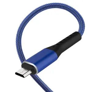 double durable USB cable Blue 2.1A (max)Data line usb Metal+Nylon woven materials Micro USB