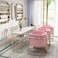 Ensemble table et chaise de manucure en velours marbré de luxe léger, avec cadre en métal doré, bureau à ongles écologique pour salon de beauté