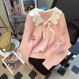2024 Frühling Frauen Langarm Pullover Strickjacke Big Lace Revers Sweet Girl Sweater Cardigan - Product Image 1