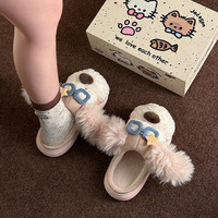 Chaussons en coton moelleux à bout fermé pour femme, nouveau style, chauds pour la maison, style simple, motif chien pilote, tendance pour l'extérieur