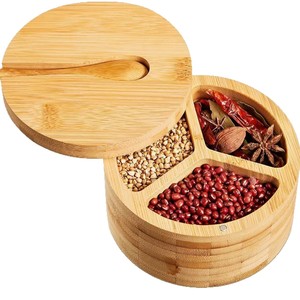 Bamboo Spice <b>Jar</b> With Lid And Spoon Round Wooden Seasoning <b>Storage</b> Box <b>For</b> <b>Kitchen</b> Use - Product Image 1