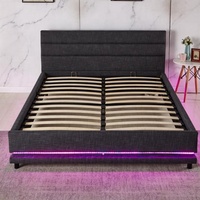 Meubles de chambre à coucher de haute qualité plate-forme tête de lit espace de rangement RGB LED noir rembourré ascenseur à gaz Double lit cadre conceptions