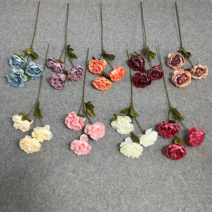 Vente en gros de fausse pivoine brûlée branche florale fleur artificielle 3 têtes soie blanche fausses pivoines en vrac - Product Image 2