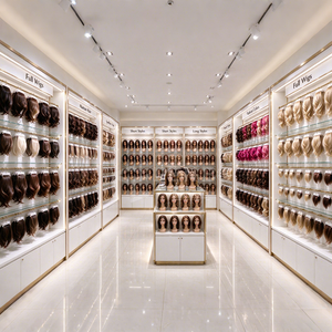 Meubles de présentation sur mesure pour boutique de perruques haut de gamme, design d'intérieur complet pour magasin de perruques, étagères de présentation de produits pour extensions de cheveux - Product Image 1