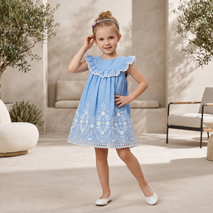 Abito Estivo Leggero in Cotone Personalizzato per Bambine, <span class=keywords><strong>Abbigliamento</strong></span> Casual con Ricami in Tessuto Intrecciato - Product Image 1