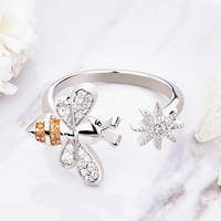 Mignonne abeille et étoile bague réglable en argent Sterling 925 zircon cubique Orange Accents bijoux animaux inspiré conceptions bagues pour femmes