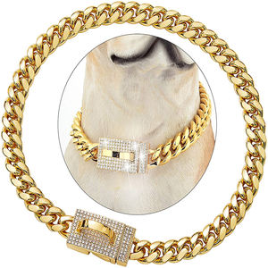 Cadena <span class=keywords><strong>para</strong></span> Perro de Acero Inoxidable de 19 mm, Cadena Cubana con Incrustaciones de Diamantes CZ 5A, Hebilla Brillante, Cadena <span class=keywords><strong>para</strong></span> Perro <span class=keywords><strong>Pitbull</strong></span>, Cadena <span class=keywords><strong>para</strong></span> Perro de Oro y Diamantes - Product Image 2