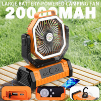 Ventilateur de table rechargeable 20000 mAh à double moteur, avec batterie externe et éclairage USB portable pour camping, pêche et sorties en extérieur