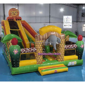Château gonflable commercial d'extérieur pour enfants et tout-petits, thème animaux de la savane, avec toboggan, pour un jeu amusant - Product Image 1