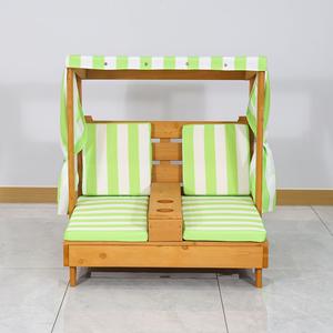 Sunny Kids' Double Outdoor Canopy Lounge Chair with Stripe <b>Cushions</b> & Wooden Frame – Perfect for Backyard Play & Relaxation - Product Image 3