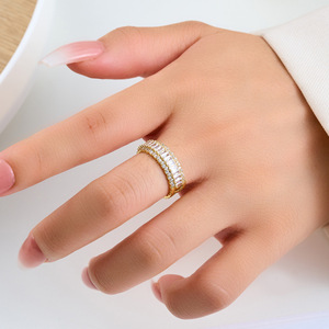 Micro Set Zircon Open <b>Ring</b> <b>Adjustable</b> Index Finger <b>Ring</b> For Women Fashionable Party Jewelry Geometric Shape Stylish - Product Image 2