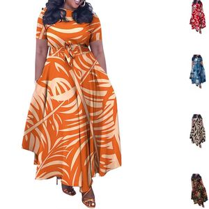 Robes d'été pour femmes grande taille, design tendance, décontractées, élégantes, à manches courtes, à lacets, imprimées - Product Image 1