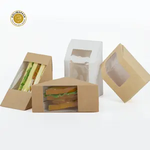 Оптовая продажа, контейнер для закусок на вынос с прозрачным окном, бумажная сэндвич-упаковка для пекарни