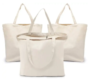 Sac en toile de coton personnalisé avec fermeture éclair pour femmes et jeunes filles, idéal pour le shopping et les courses - Product Image 3