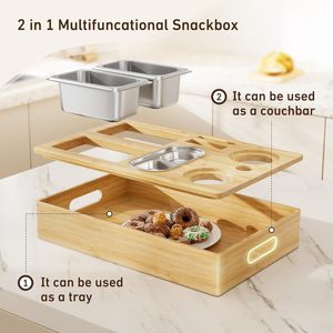 In legno di bambù <span class=keywords><strong>divano</strong></span> Organizer <span class=keywords><strong>divano</strong></span> Bar scatola Snack vassoio con 2 portabicchieri e supporto per <span class=keywords><strong>telecomando</strong></span> - Product Image 3