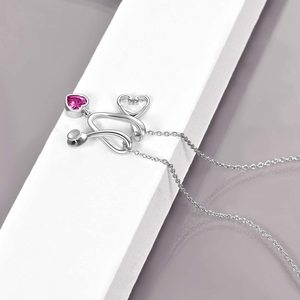 Kalung Dokter Perawat Perhiasan Custom Hadiah Pribadi Perak Sterling 925 Kalung Stetoskop Hati Zirkon - Product Image 4