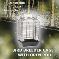 Cage à oiseaux en acier inoxydable avec surface peinte, fermeture push-up, toit ouvrant, plateau en plastique à motif de points, pour perroquets - Vente chaude