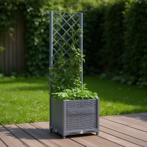 Jardinière en polypropylène, petite, carrée, design moderne, couleur grise, pour usage extérieur - Product Image 2