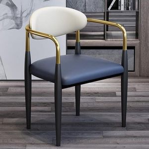 Silla de comedor moderna tapizada en cuero con reposabrazos dorados y patas negras para uso en el hogar, oficina o restaurante. - Product Image 3