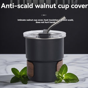 Vaso Simple de Acero Inoxidable 304 con Tapa de Madera Aislante, Vaso Portátil para Café para Exteriores - Product Image 3