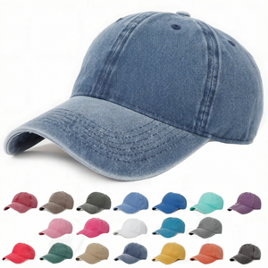 Gorra de béisbol unisex vintage de algodón lavado con logo personalizado al por mayor, gorra de camionero ajustable, gorra deportiva teñida y desgastada, gorra de papá en blanco. - Product Image 1