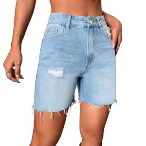 Shorts en jean droits taille mi-haute pour femme, imperméables, imprimé floral, broderie unie, coton délavé, haute qualité à prix bas - Product Image 3