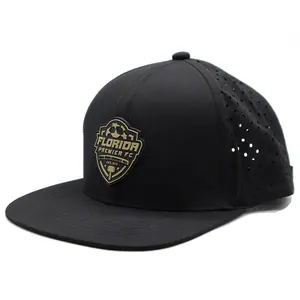 Custom Waterproof Quick Dry Fit Dry-fit Hydro Performance Laser Hole Perforated Rubber Pvc Patch Logo Golf Snapback Caps Hats