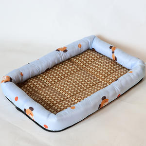 Katı desen lüks kare Rattan yatak kediler köpekler için yaz soğutma keten evcil hayvan battaniyesi ipek PVC baskılı bez yatak <span class=keywords><strong>Mat</strong></span> - Product Image 4