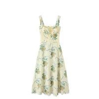 Robe plissée élégante d'été pour femme, style corset, coupe trapèze, bretelles spaghetti, jaune pâle, fluide, longueur midi, en Spandex et Cachemire, vente en gros