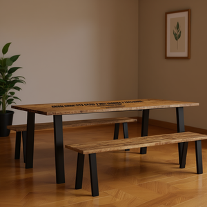 Solid Acacia Wood Dining <b>Table</b> Rectangle 6 Seater Rustic Modern Design Metal Legs Home Furniture - Product Image 2