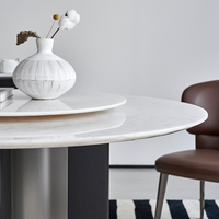 Luxuriöses Zeitgenössisches Marmor-Rundes-Esstisch-Set mit 6 Stühlen und Lazy Susan für Hotel-, Restaurant- und Küchengebrauch