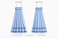Robe longue décontractée bohème pour femme, bretelles spaghetti, coupe ample, légère, avec bordure en zigzag, taille haute, pour l'été et la plage, OEM ODM